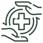 Hands surrounding medical cross symbol