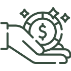 Hand holding a dollar coin icon