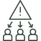 Alert symbol directing towards three figures