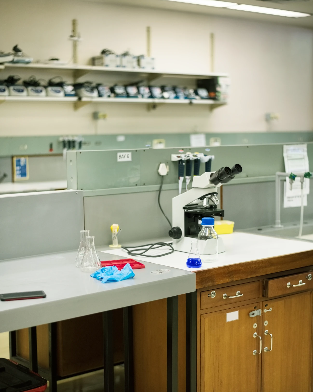 Research lab bench with equipment